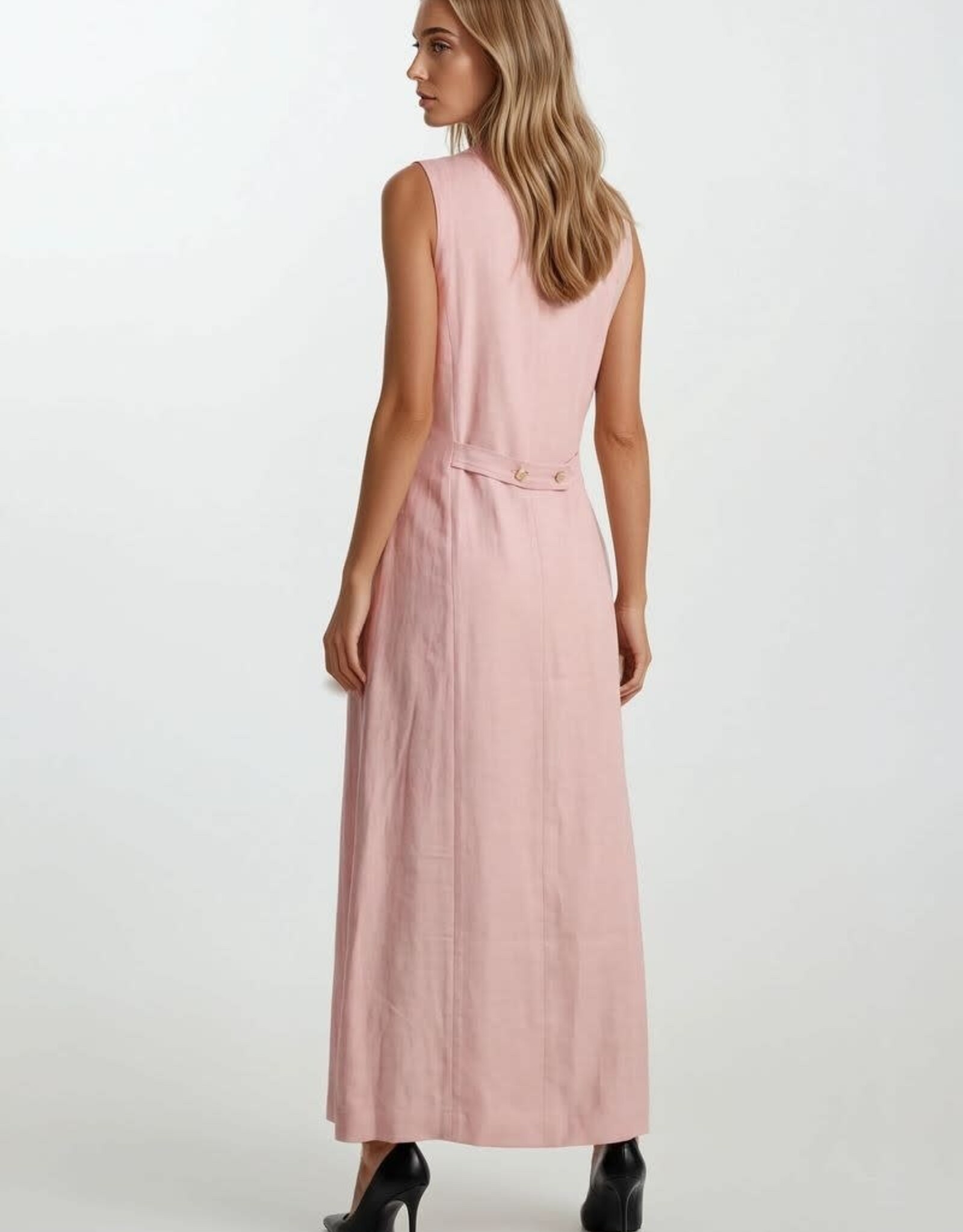 Miss Bliss D&R Button Front Pckt Slvls Midi Dress-Pink