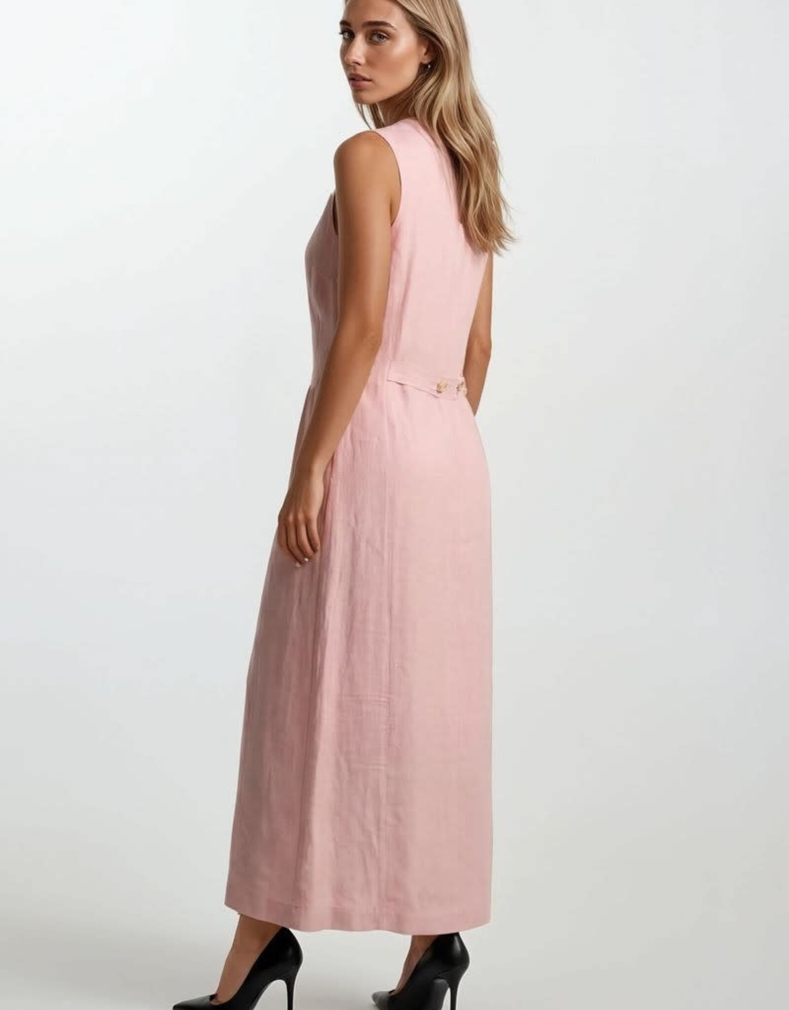 Miss Bliss D&R Button Front Pckt Slvls Midi Dress-Pink