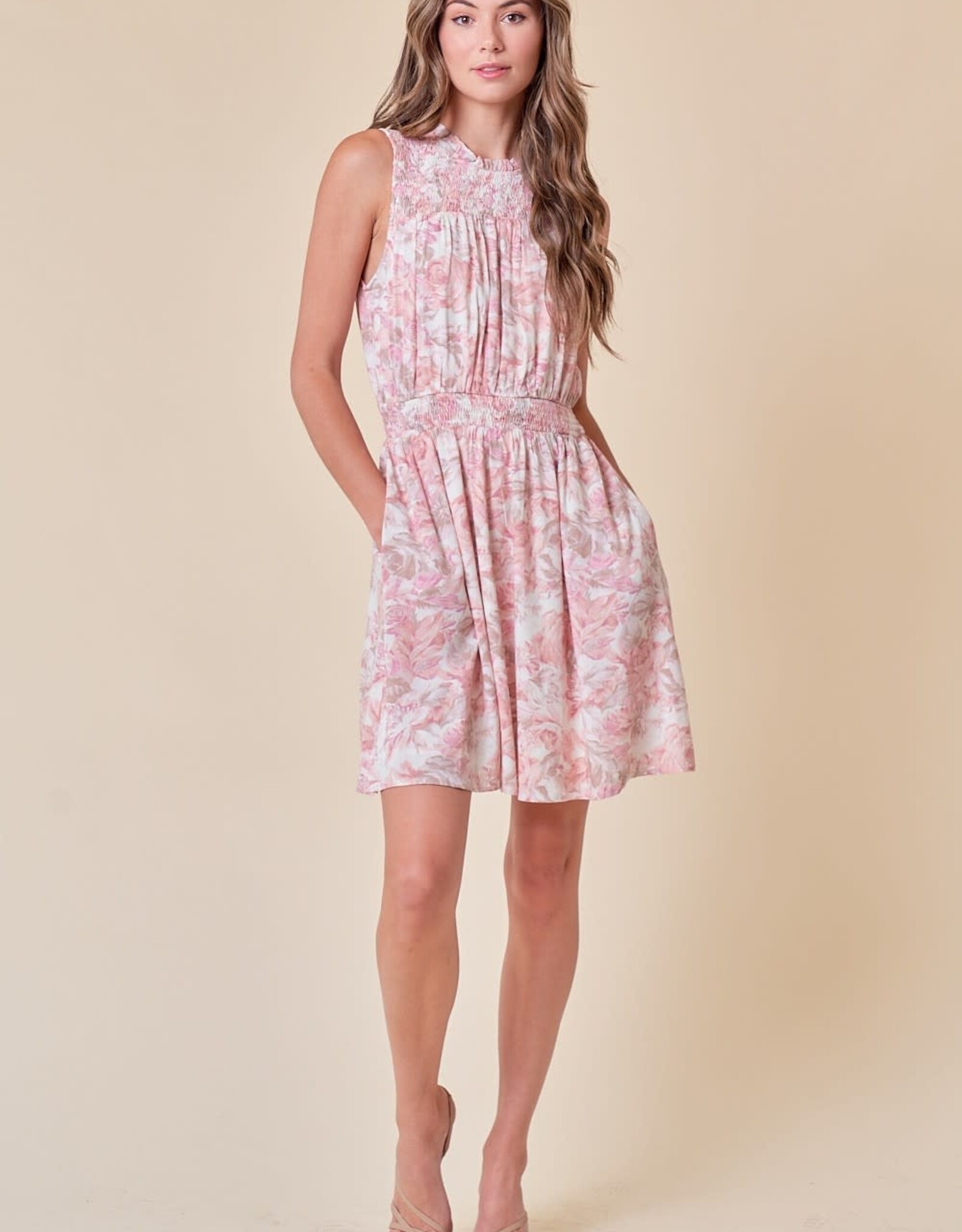 Miss Bliss The Jenny Floral Mini Dress-Blush