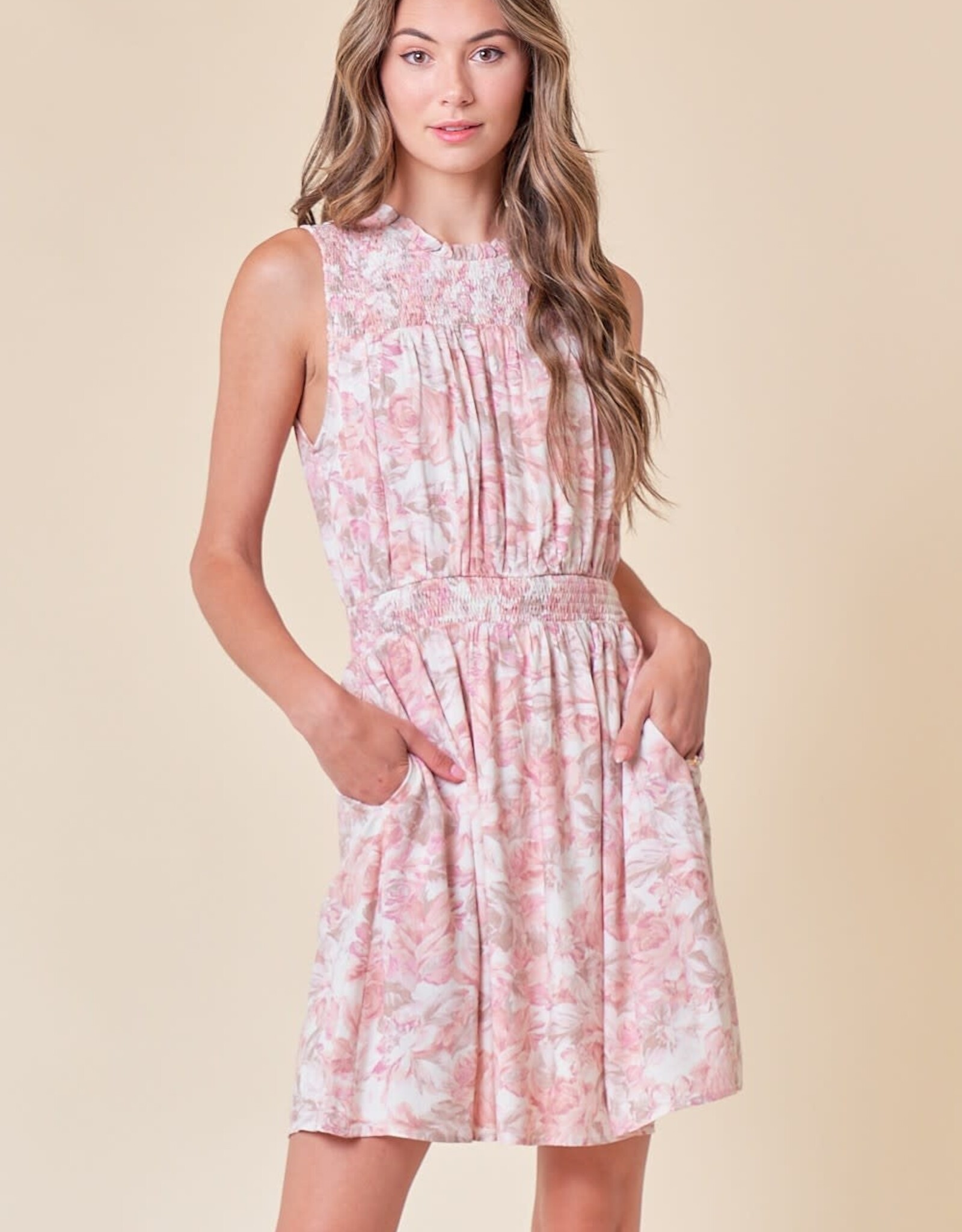 Miss Bliss The Jenny Floral Mini Dress-Blush