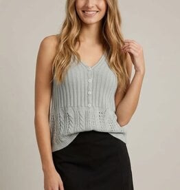 Miss Bliss Stitch Mix Sweater Crochet Tank -Lt Blue