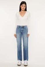 Miss Bliss KC Mid Rise Raw Hem Distressed Straight Leg-Dk Wash