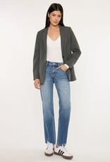 Miss Bliss KC Mid Rise Raw Hem Distressed Straight Leg-Dk Wash