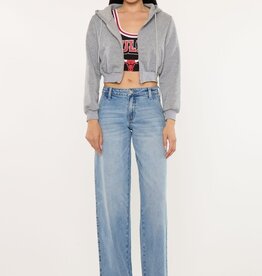 Miss Bliss Crater Mid Wide Leg Trouser Comfort Stretch-Med Wash