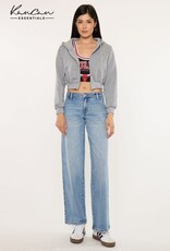 Miss Bliss KC Crater Mid Wide Leg Trouser Comfort Stretch-Med Wash