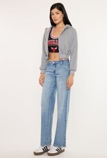 Miss Bliss KC Crater Mid Wide Leg Trouser Comfort Stretch-Med Wash