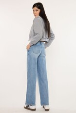 Miss Bliss KC Crater Mid Wide Leg Trouser Comfort Stretch-Med Wash