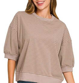 Miss Bliss Striped 3/4 Sleeve Top-Mocha/Ash Mocha