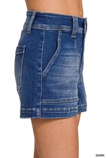 Miss Bliss Zen Washed Utility Pocket Denim Shorts-Dark Wash
