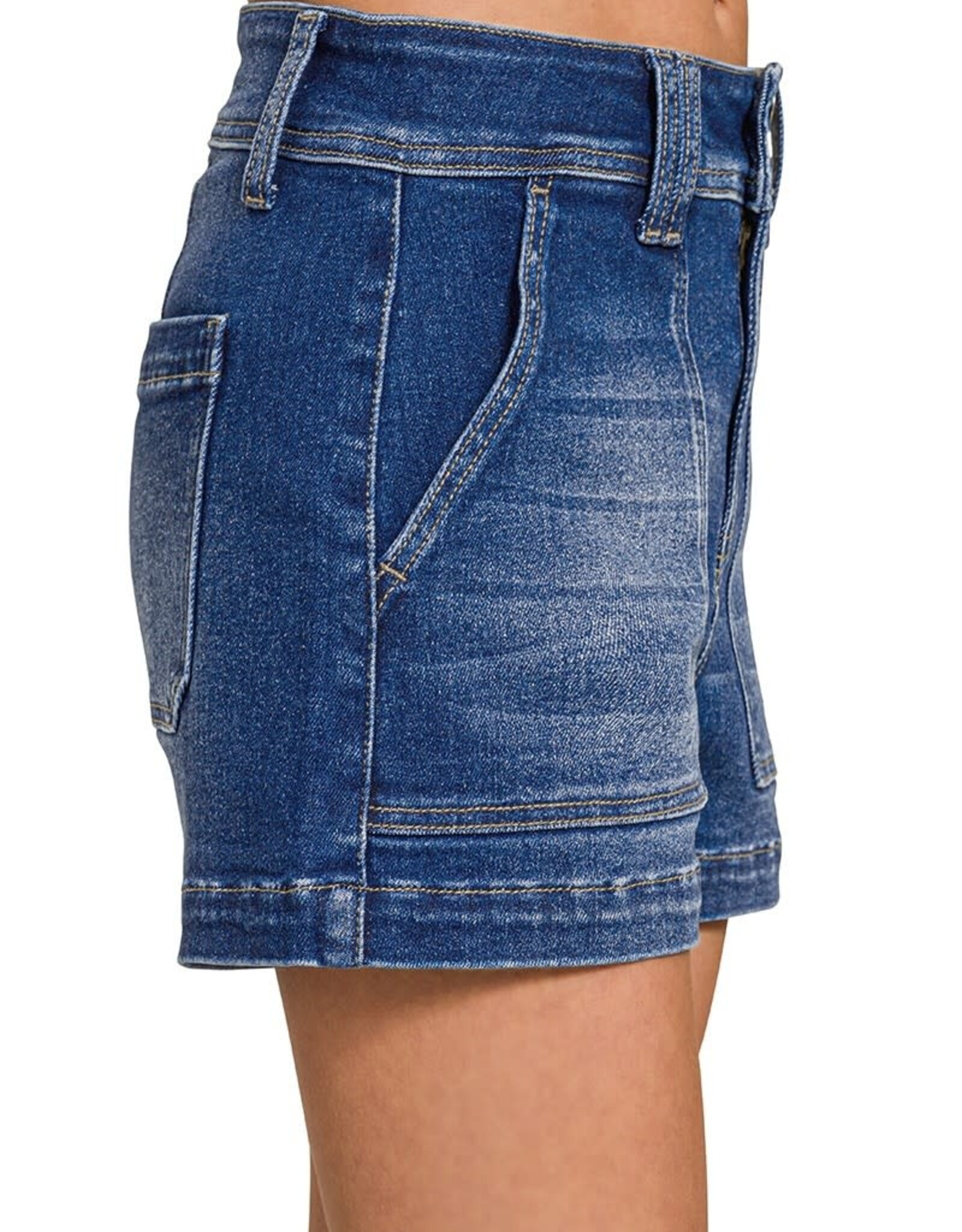 Miss Bliss Zen Washed Utility Pocket Denim Shorts-Dark Wash