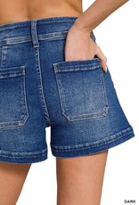 Miss Bliss Zen Washed Utility Pocket Denim Shorts-Dark Wash