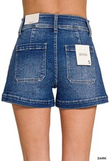Miss Bliss Zen Washed Utility Pocket Denim Shorts-Dark Wash