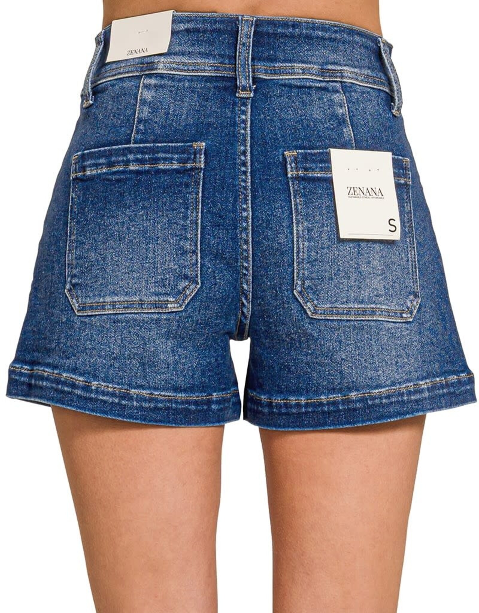 Miss Bliss Zen Washed Utility Pocket Denim Shorts-Dark Wash