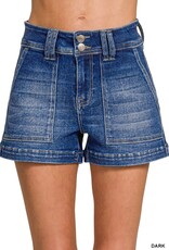 Miss Bliss Zen Washed Utility Pocket Denim Shorts-Dark Wash