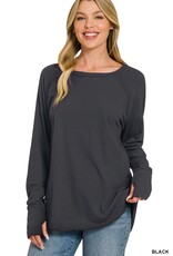 Miss Bliss Zen Cotton Raglan Sleeve Thumbhole Top-Black
