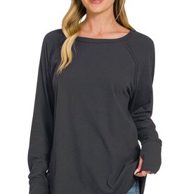 Miss Bliss Cotton Raglan Sleeve Thumbhole Top-Black
