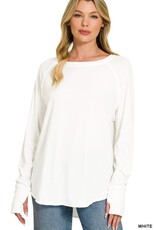 Miss Bliss Zen Cotton Raglan Sleeve Thumbhole Top-White
