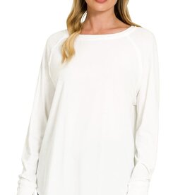 Miss Bliss Cotton Raglan Sleeve Thumbhole Top-White