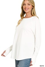 Miss Bliss Zen Cotton Raglan Sleeve Thumbhole Top-White