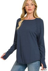 Miss Bliss Zen Cotton Raglan Sleeve Thumbhole Top-Navy
