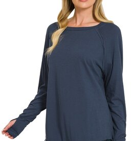 Miss Bliss Cotton Raglan Sleeve Thumbhole Top-Navy