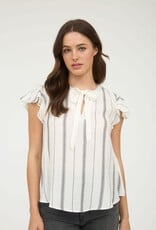 Miss Bliss Blu Stripe Front Tie Strap SS Shirt-White&Black Stripe