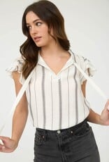 Miss Bliss Blu Stripe Front Tie Strap SS Shirt-White&Black Stripe