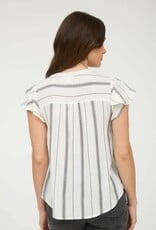 Miss Bliss Blu Stripe Front Tie Strap SS Shirt-White&Black Stripe