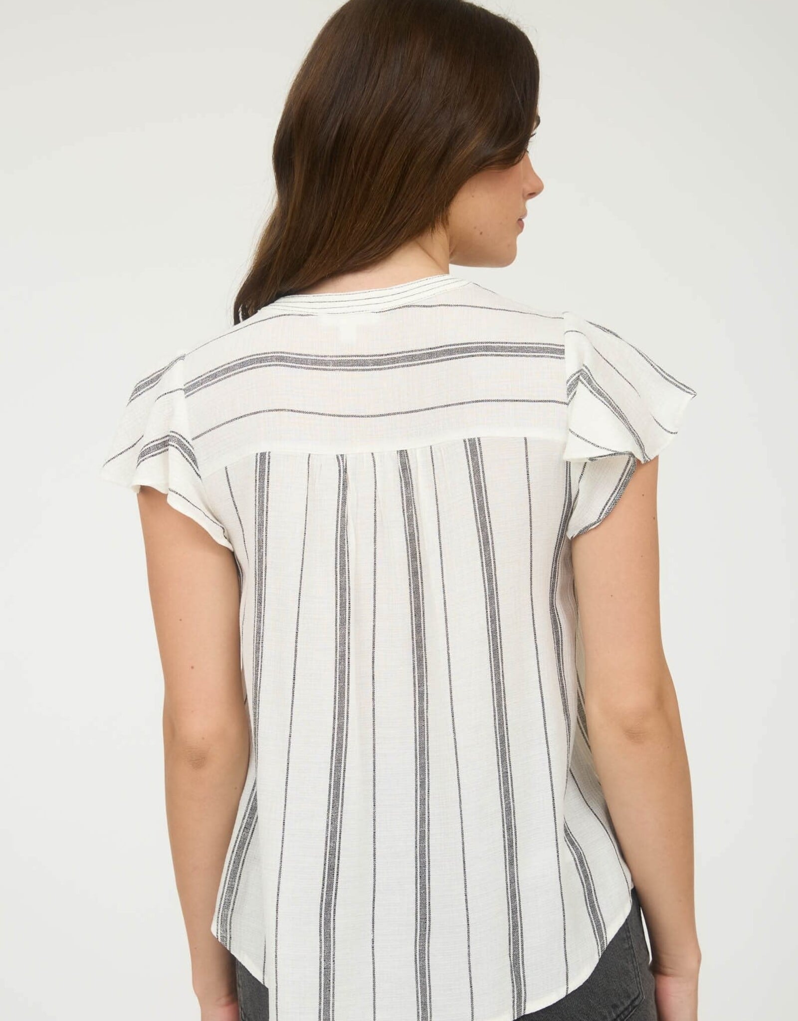 Miss Bliss Blu Stripe Front Tie Strap SS Shirt-White&Black Stripe