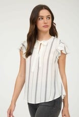 Miss Bliss Blu Stripe Front Tie Strap SS Shirt-White&Black Stripe