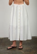 Miss Bliss Blu Stripe Mock Button Down Midi Skirt-Black & White