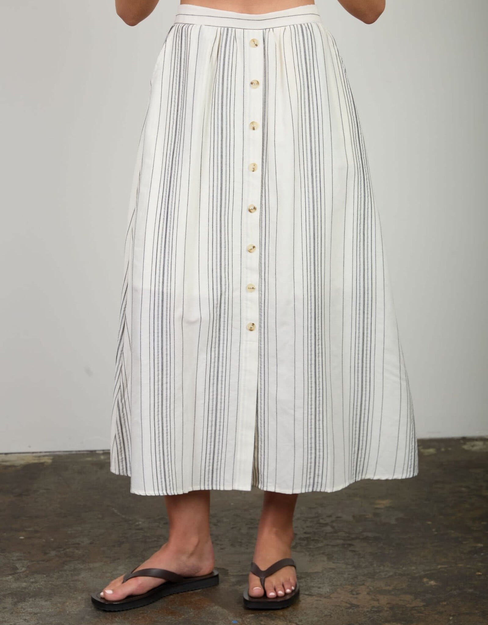 Miss Bliss Blu Stripe Mock Button Down Midi Skirt-Black & White