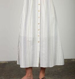 Miss Bliss Stripe Mock Button Down Midi Skirt-B&White
