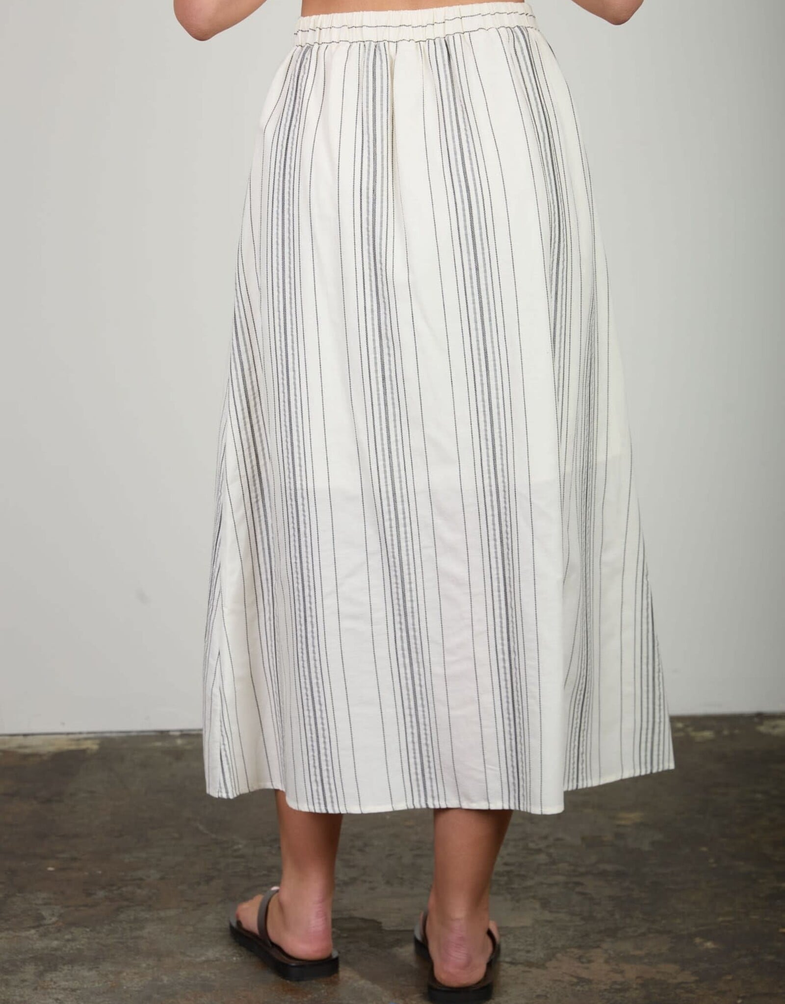 Miss Bliss Blu Stripe Mock Button Down Midi Skirt-Black & White