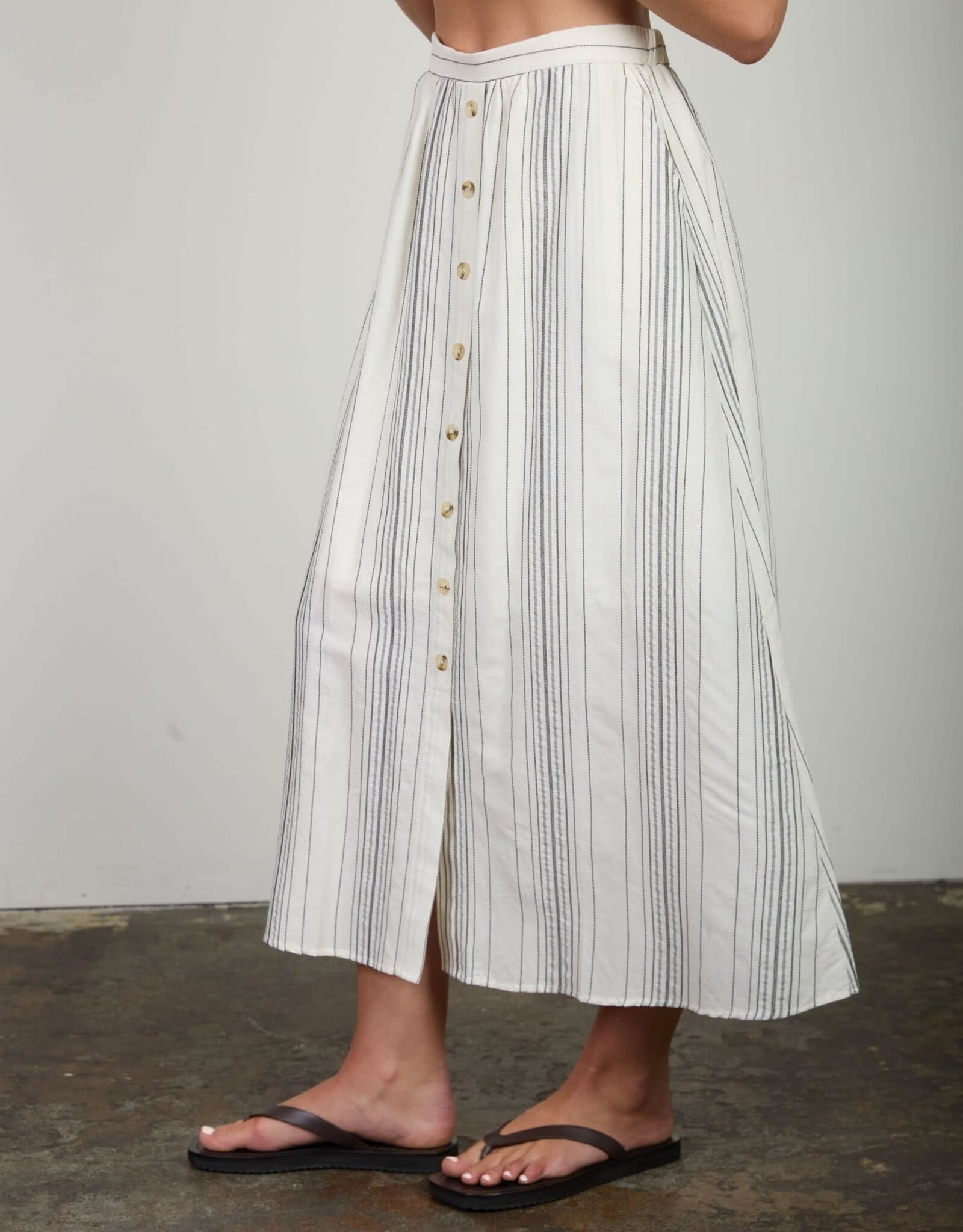 Miss Bliss Blu Stripe Mock Button Down Midi Skirt-Black & White
