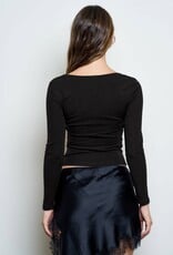 Miss Bliss Blu Sqr Nck Ls Ruched Sides Knit Top-Black