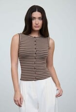 Miss Bliss Blu Striped Crew Nck Slvls Button Dwn Knit Tank-Brown