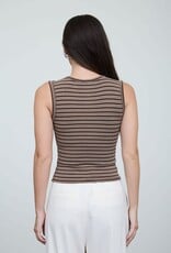 Miss Bliss Blu Striped Crew Nck Slvls Button Dwn Knit Tank-Brown