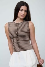 Miss Bliss Blu Striped Crew Nck Slvls Button Dwn Knit Tank-Brown