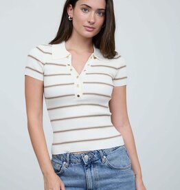 Miss Bliss Striped Polo Knit Top-Cream