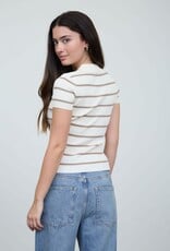 Miss Bliss Blu Stripe Ribbed Contrast Polo Ss Knit Top-