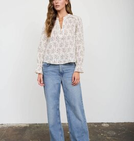 Miss Bliss Elegant Floral Leaf Print Blouse-Ivory/Brown