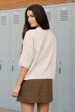 Miss Bliss Blu Heathered Crew Nck Half Slv Boxy Pullover-Oatmeal