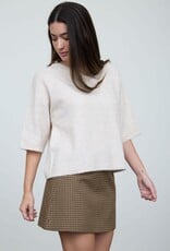 Miss Bliss Blu Heathered Crew Nck Half Slv Boxy Pullover-Oatmeal