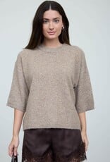 Miss Bliss Blu Heathered Crew Nck Half Slv Boxy Pullover-Ash Mocha