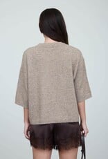 Miss Bliss Blu Heathered Crew Nck Half Slv Boxy Pullover-Ash Mocha