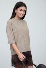Miss Bliss Blu Heathered Crew Nck Half Slv Boxy Pullover-Ash Mocha