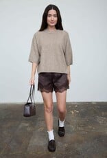 Miss Bliss Blu Heathered Crew Nck Half Slv Boxy Pullover-Ash Mocha