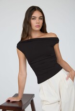 Miss Bliss Blu Off The Shoulder Ruched Detail Knit Top-Black