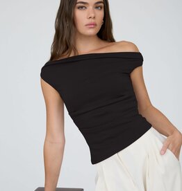 Miss Bliss Blu Off The Shoulder Ruched Detail Knit Top-Black